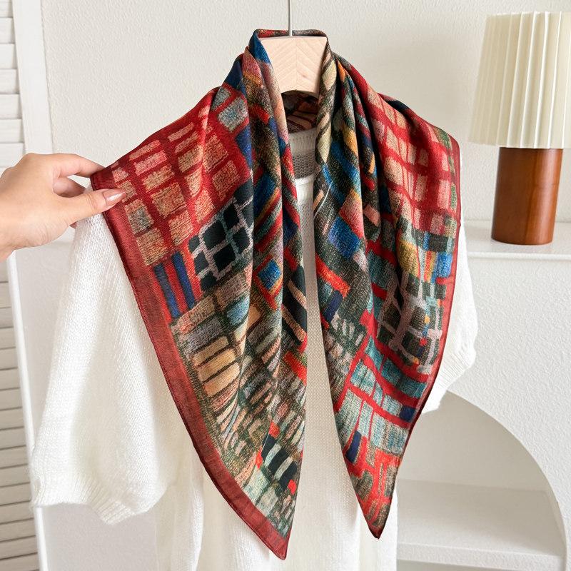 Qiandongge Camellia Cotton and Linen Small Square Scarf Silk Scarf New Women's Thin Imitation Velvet Shawl Scarf Headscarf Scarf
