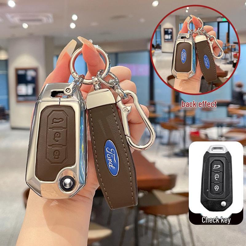 Metal Leather Key Case for 2022 Jiangling Ford Lingrui, Territory, and Transit.
