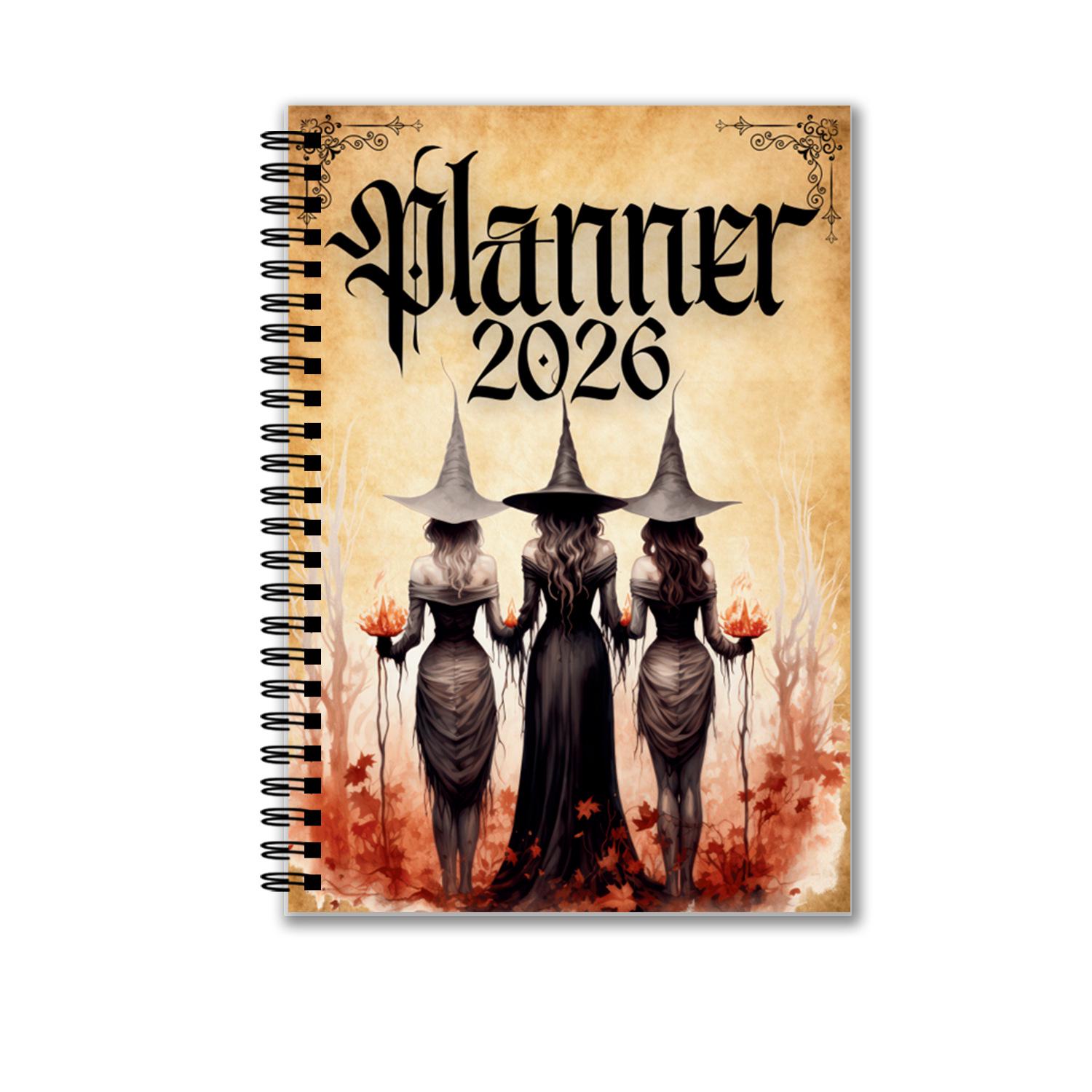 2026 Witch-Themed A5 Retro Spiral-Bound Notebook Planner, 80 Pages