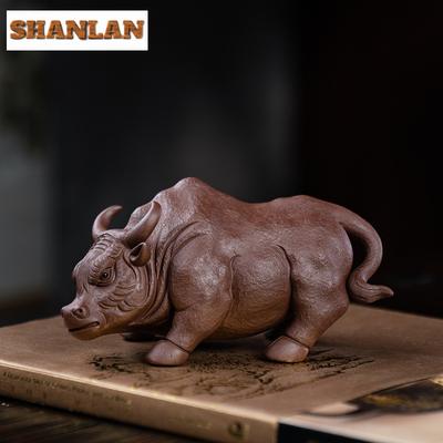 Yixing Purple Clay Bullfight Zodiac Tea Pet Handmade Lucky Model Tea Figurine Play Toys Tea Statue Ornaments Tea Services Craft
