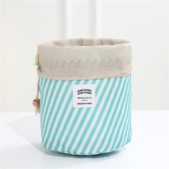 Oxford Striped Flamingo Storage Bag Travel Makeup Drawstring Organizer Pouch