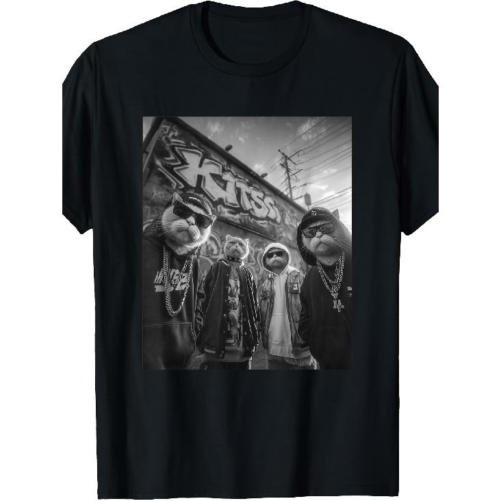 Cat Gangsters Black&White Urban Streets New York Usa T-Shirt | Mens Vintage T-Shirt Perfect For Home, Outdoor, Work, Gifting (Birthdays, Valentine S S чёрный