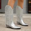 European and American Fashion Medium Tube Fashion Boots Women's Large Size Retro Thick Heel Pleated Foot Sleeve V Mouth Western Knight