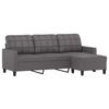 3 Seater Sofa with Footstool Grey 180 Cm Faux Leather