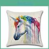 Vielseitiger Kissenbezug aus Baumwolle und Leinen mit Cartoon-Regenbogen-Tieren für stilvolle Dekoration