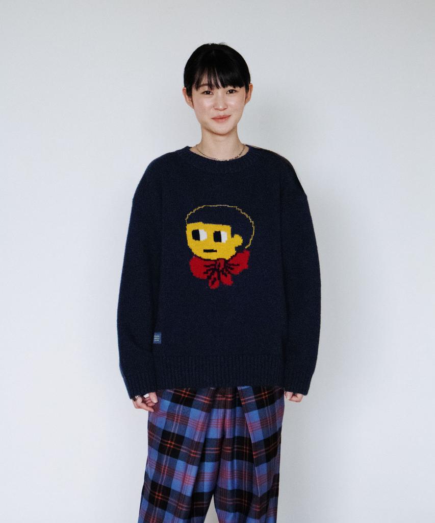 GROUNDWORK Baggage Man Face Knit Sweater / Navy