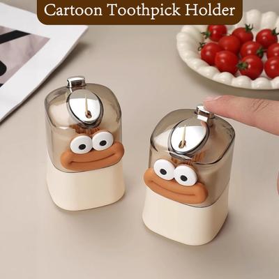 Automatic Cartoon Toothpick Dispenser Plastic Press Toothpick Holder Portable Home Office Restaurant Desktop Toothpick Organizer Container