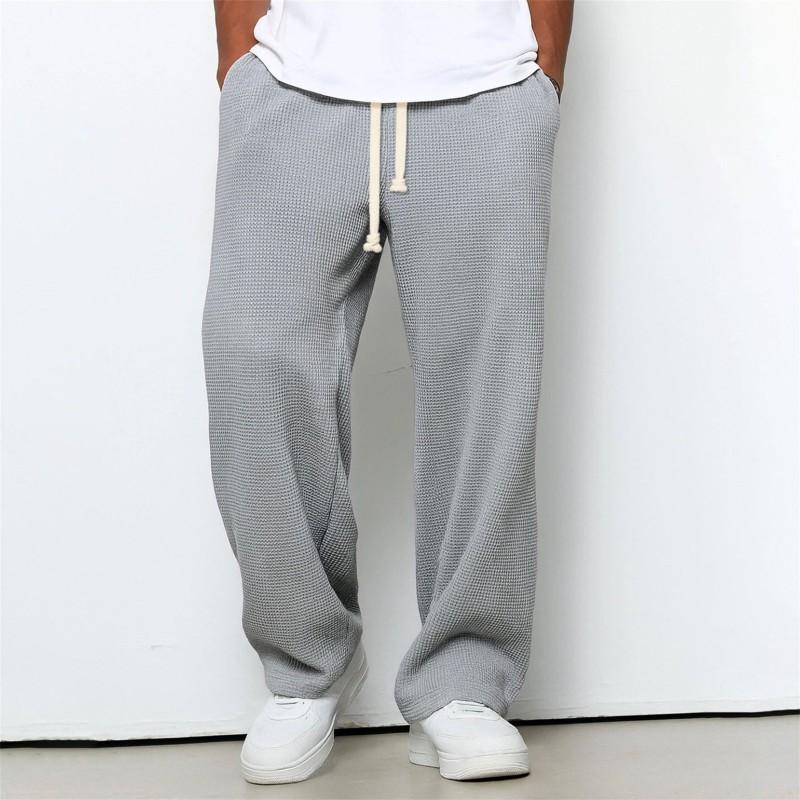 Mens Loose Waffle Knit Wide Leg Jogger Pants Casual Stretch Trousers Daily Wear