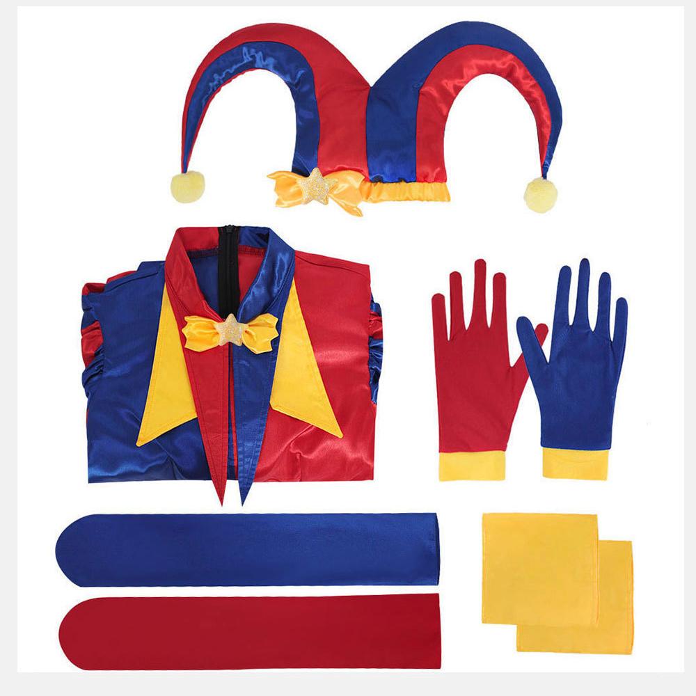 Pomni Cosplay Kostuums Anime Clown Uniform The Amazing Digital Circus Halloween Dames Jumpsuit Hoed Handschoenen Beenbeschermers Sokken Pak L&Circus Clown Pomni