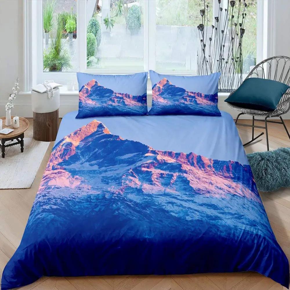 Snow Mountain Bedding Set Winter Snow Scene Comforter Cover for Boys Girls Kids 3D Duvet Cover Set Bedroom Decor 3 Pcs Full Size