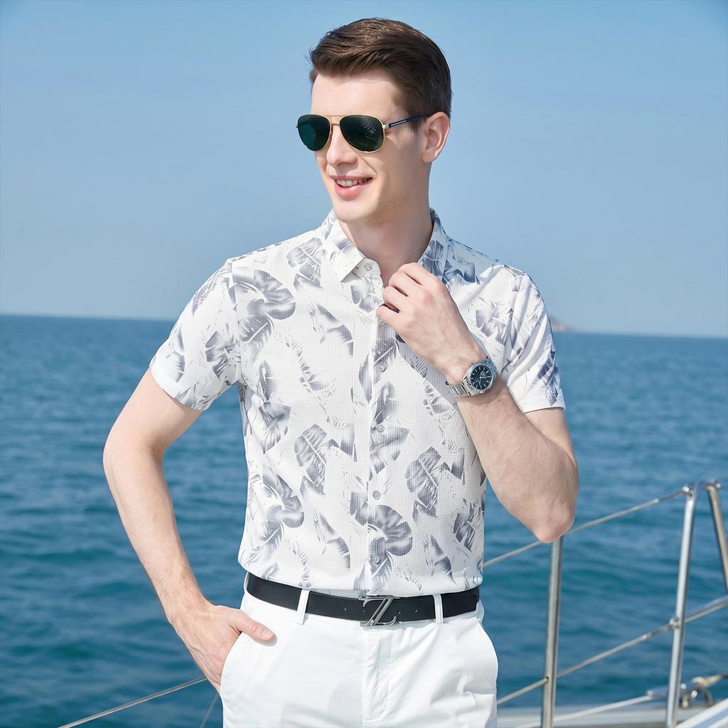 [Aesthetic Texture Printing] Men's Shirt Summer Breathable Thin Edition Light Business High Quality Men's Shirt Short Sleeve