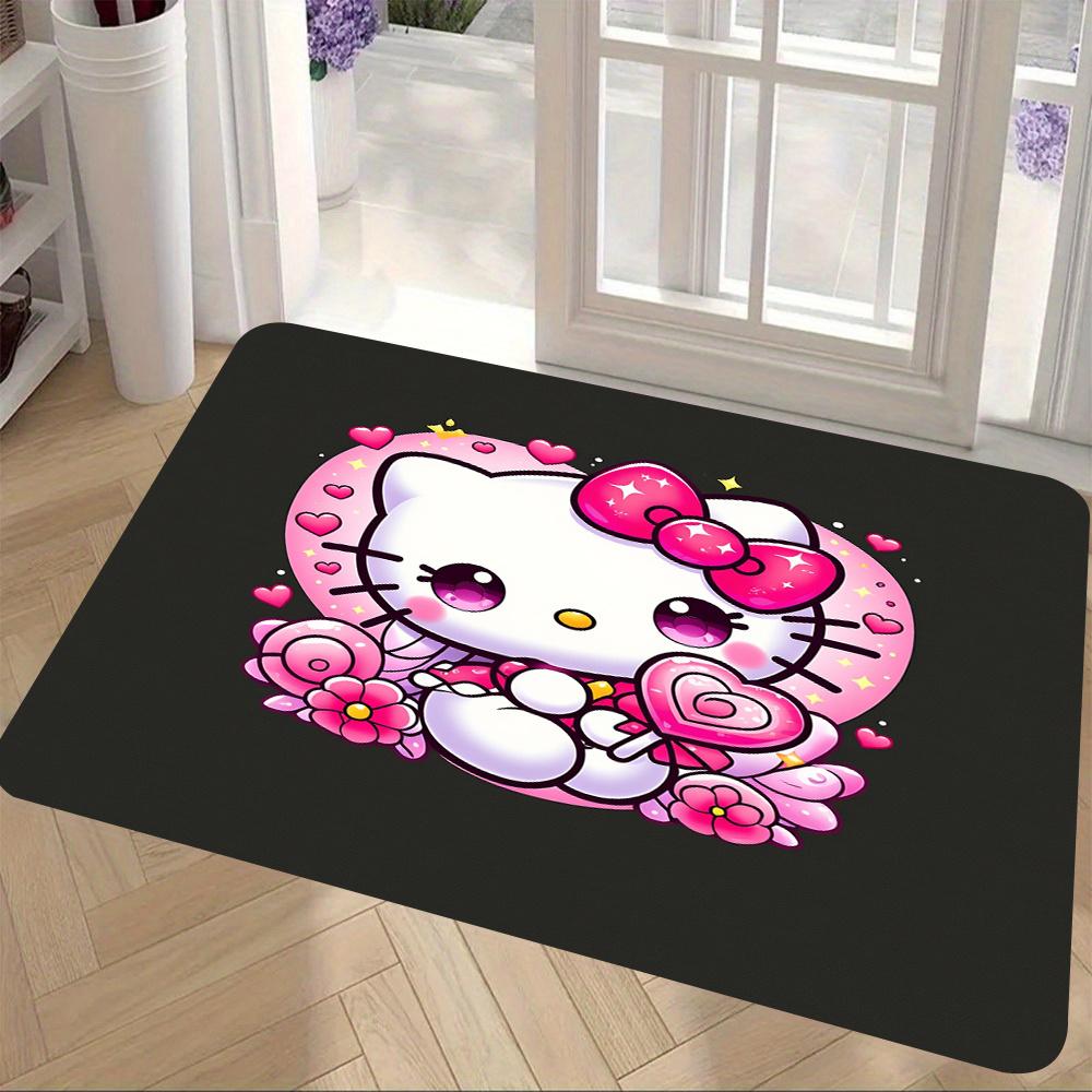 Hello Kitty Pink Hearts Print Floor Mat Non-slip Absorbent Bath Rug Cute Cartoon Entrance Doormat Soft Flannel Home Decor Carpet