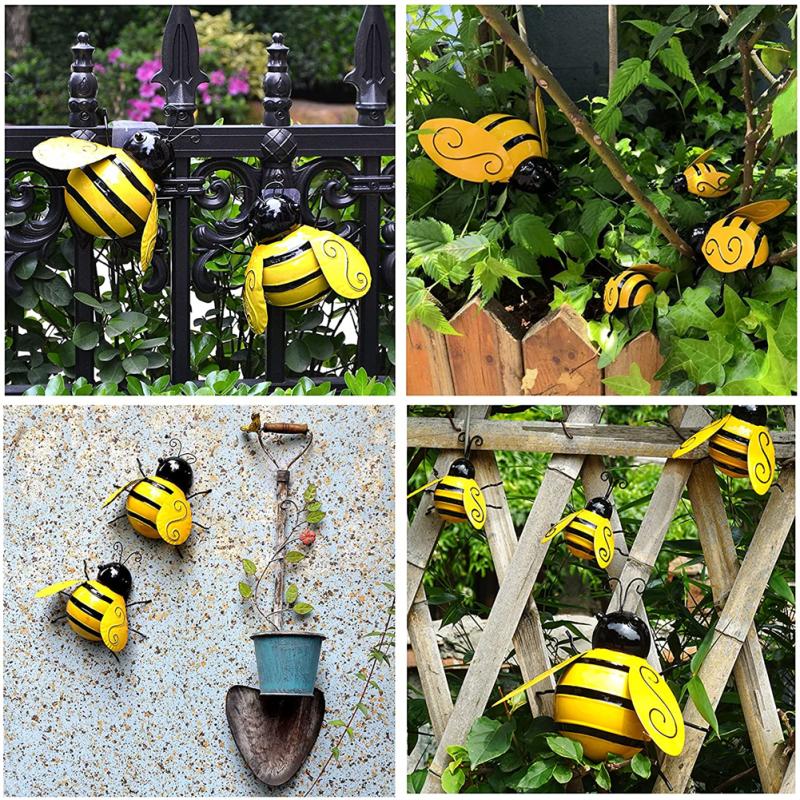 4pcs Metal Bumble Bee Wall Decor 3d Iron Bee Art Sculpture Wall Decor Metal Wall Art For Outdoor
