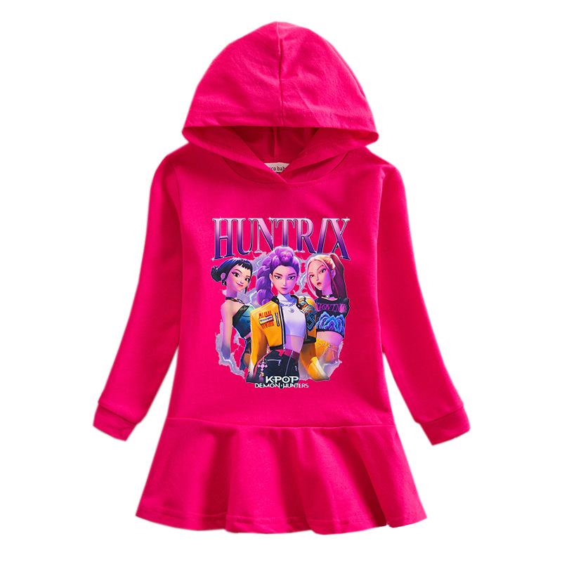Kpop Demon Hunter Rainbow Princess Hoodie Dress - Girls' Long Sleeve Ruffle Design