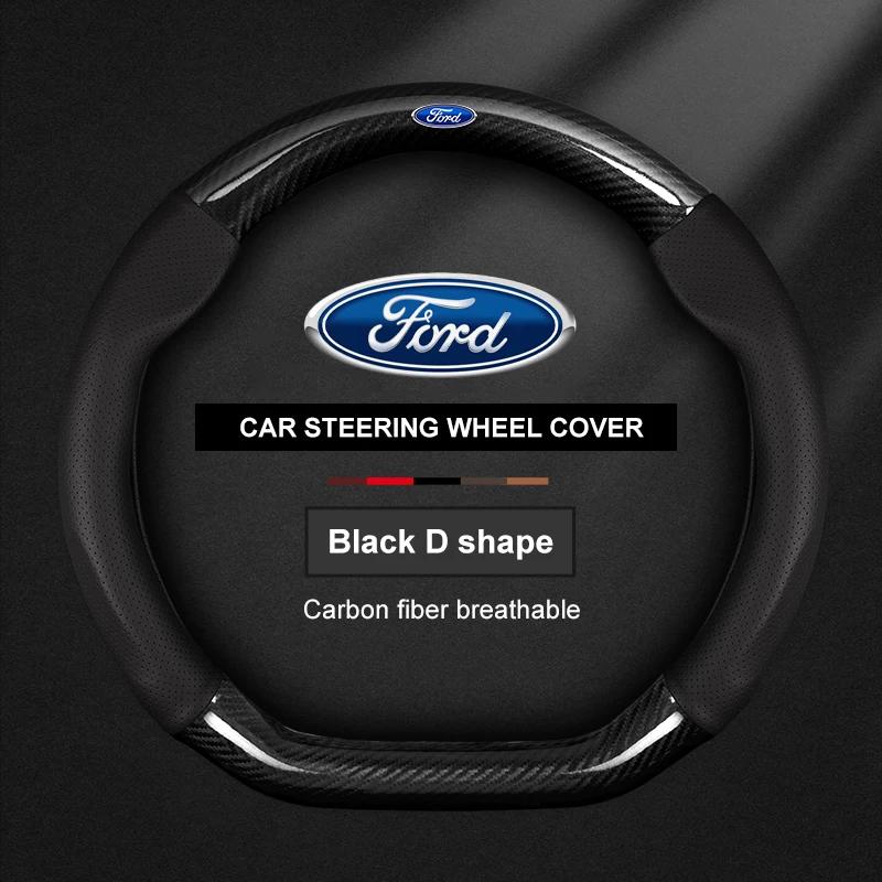 fypaj3 Car Carbon Fiber Ventilate Steering Wheel Cover Ford ST Mondeo F150 Fusion Mustang EXPLORER ESCAPE EDGE Fiesta Focus Kuga Ranger