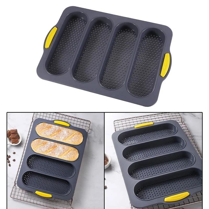 Silicone 4 Grids Bread Baking Mold, Baguette Baking Tray, No Stick Loaf Pan, Bread Toast Mould, Pastry Tools