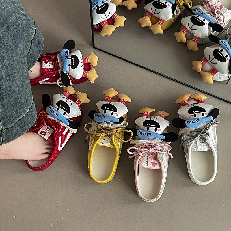 Fashion Retro Doll Accessories Bag Head Half Slippers Women's Summer Design Sense Mesh Casual Versatile Flat Bottom Slippers Tide
