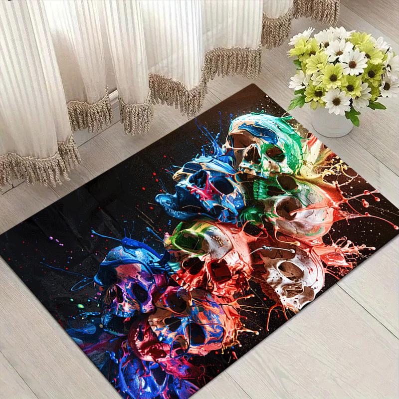 

1pc Scary skull Print, Design Indoor Area Rug - Soft, Anti-Slip, and Durable Gaming Room Decor for Bedroom, Living Room 60cm by 90cm