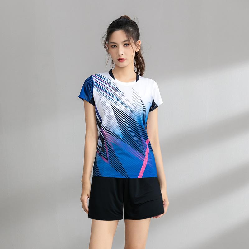 New Badminton Jersey Suit Women's Training Sports Printing Short-sleeved Jersey Competition Special Air Volleyball Clothing Men