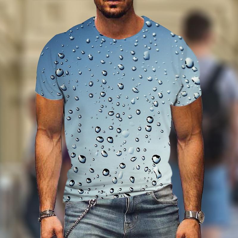 Summer Water Drops 3D Printed T-shirt Street Men's Fashion Casual Harajuku Super Round Neck Top