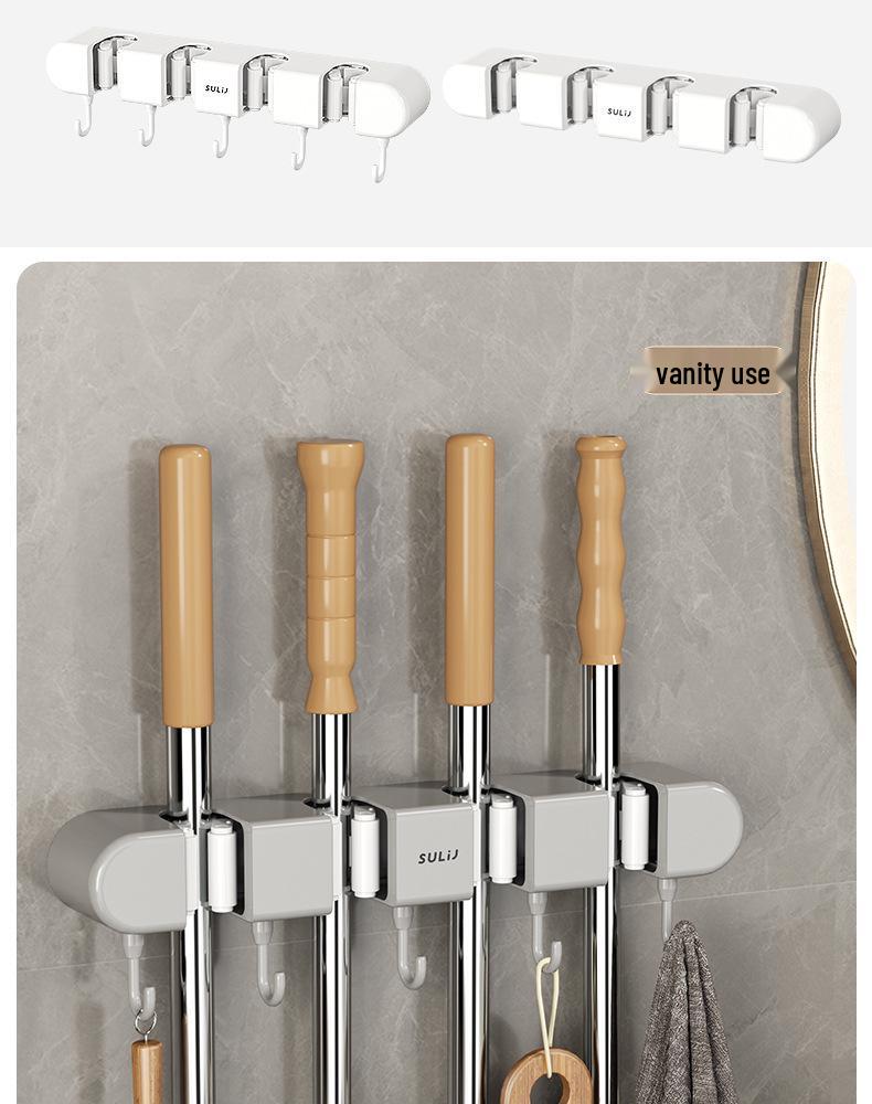 Dweil- en Bezemhouder: Klem voor Wandmontage zonder Boren - Multifunctioneel Opbergrek voor Badkamer & Keuken