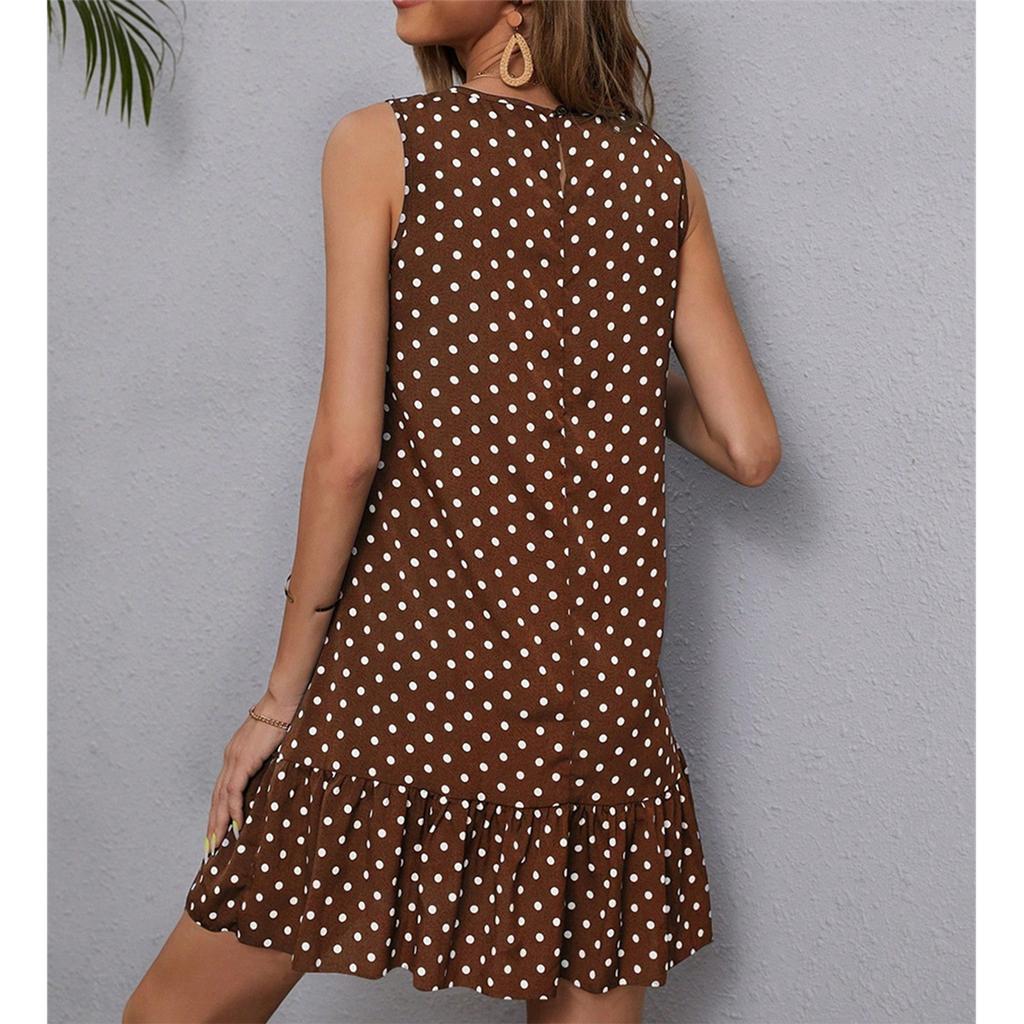 Damen Modisches Bedrucktes Ärmelloses Rundhals Freizeitkleid