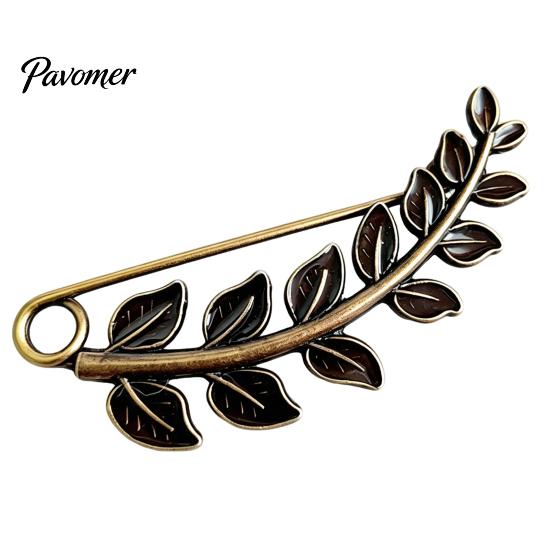 Bronze Safety Pin Vintage Pin, Large Feather Bird Leaf Flower Lapel Elegant Men Women Brooch for Coats, Jackets, Hats, Bags Durable Metal