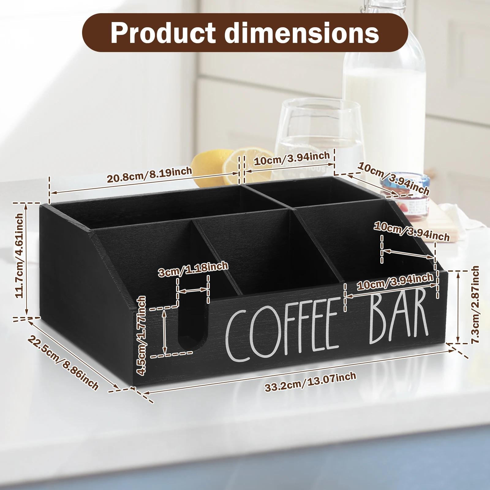 

Деревянный ящик для хранения кофе с несколькими отделениями, держатель для кофейных капсул и чайных пакетиков из дерева со слотом, многоцелевой держатель для кофейной станции чёрный