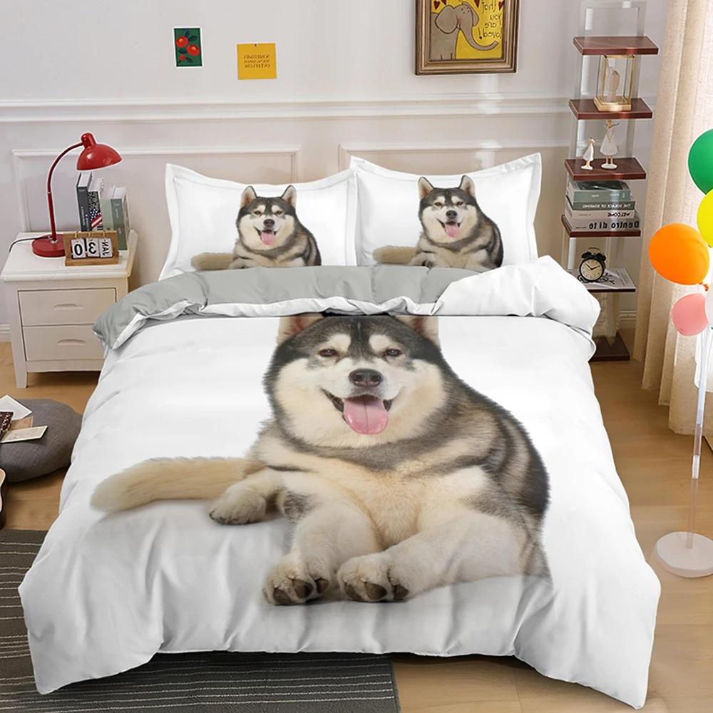 Bellissimo Set Copripiumino Husky 3d Cucciolo Cane Husky Set Biancheria da Letto Cane Carino Copripiumino Singolo Matrimoniale Queen King Size Moda Moderno Regalo
