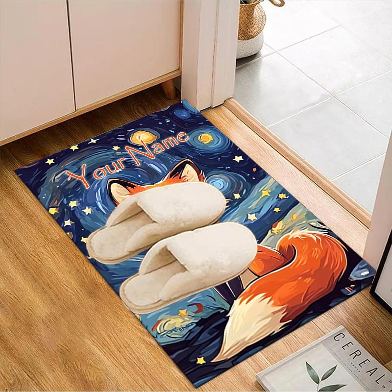 1PC Custom Name "Fox Dreams Stars" Theme Floor Mat Ideal for Living Room, Game Rooms, Office, Bedroom, Floor Mat Playful Design