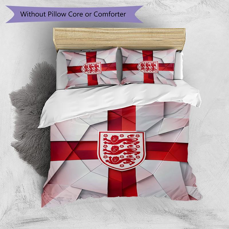 Set Biancheria da Letto Stampata Calcio Inghilterra 3 Pezzi Copriletto Traspirante Accogliente come Regalo per la Casa Nuova o per le Feste