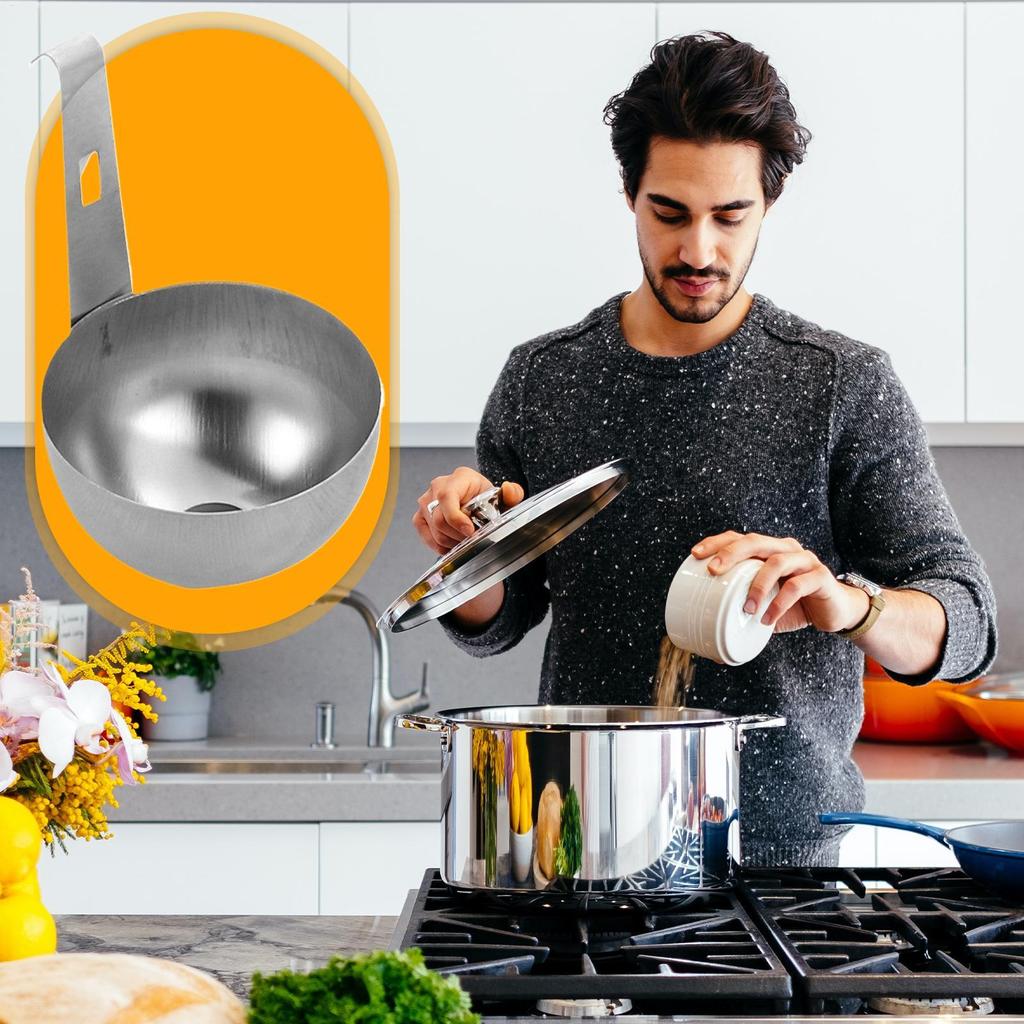 Poached Egg Spoon Stainless Steel Hangable Poached Egg Cups Round Nonstick Steamer Boiler for Kitchen Cooking Breakfast