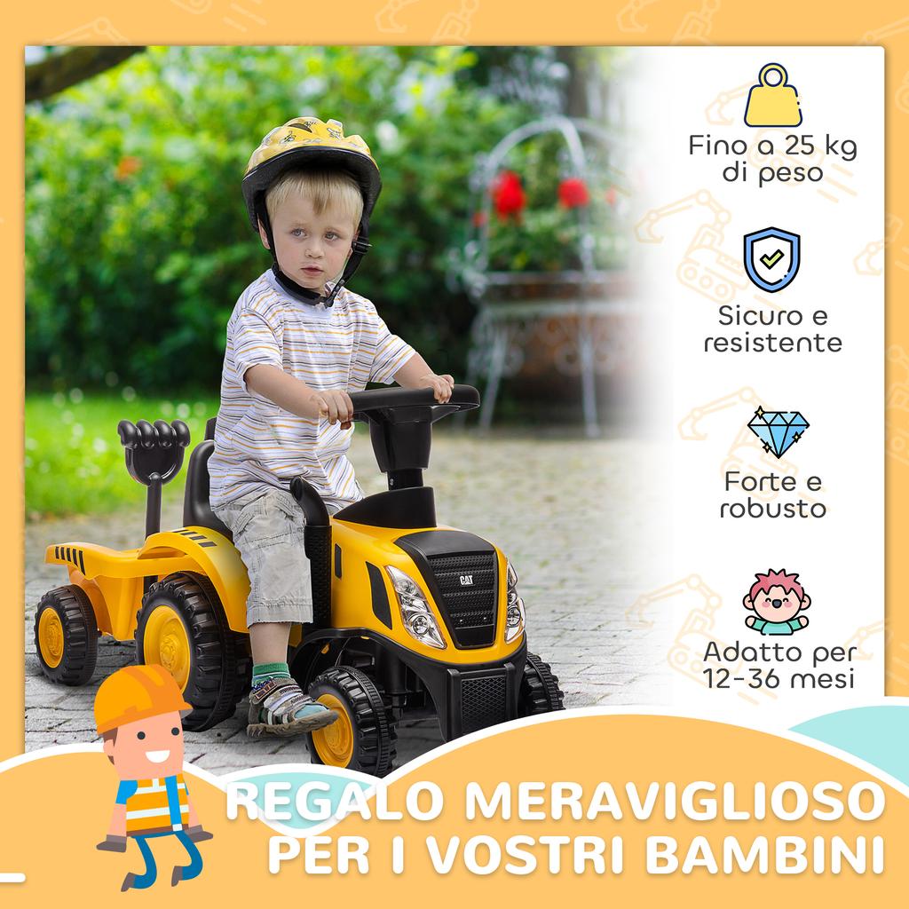 Toy Truck for Children 12-36 Months with Shovel and Trailer, In PP and Metal, 91x29x44 Cm, Yellow