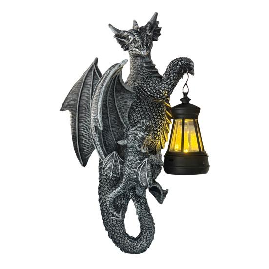 

Solar-Powered Dragon Statue Outdoor Garden Ornament with LED Glow Weather-Resistant Resin Fantasy Decor for Patio Wall Fence Lighting
