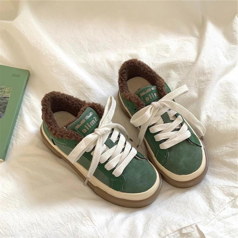 Fashion Women's Casual Sports Shoes Winter New Round Head Shallow Mouth Plus Velvet Warm Anti-slip Wear-resistant Low-top Shoes