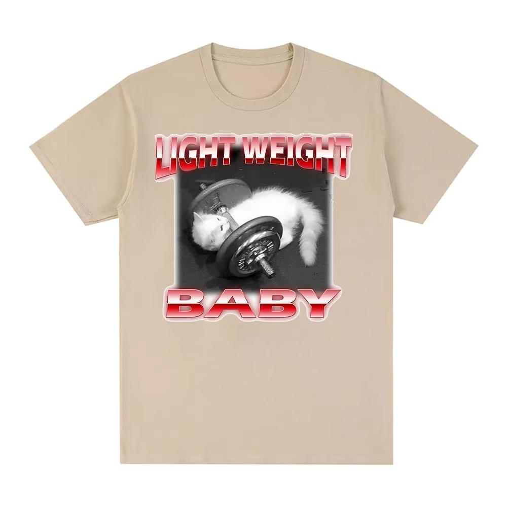 Funny Cute Cat Dumbbell Print Crew Neck Tshirt Casual Short Sleeve Fashion Summer TShirtsTops Womens Clothing