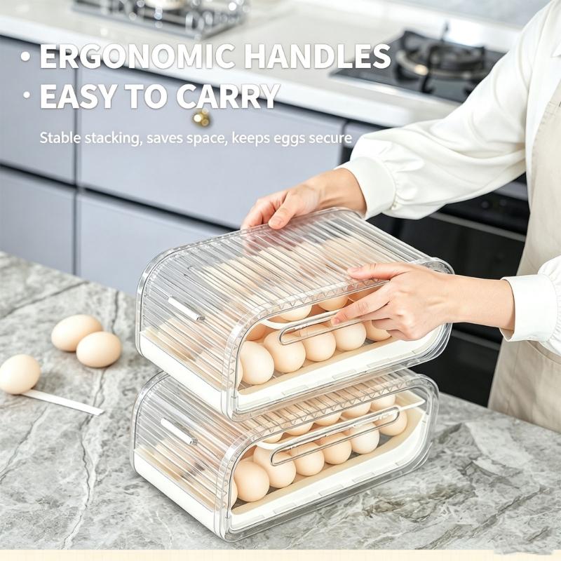 Egg Dispenser Container for Refrigerator Shelves, Rolling Egg Holder with Open Front Access and Plastic Build for Kitchen Storage, 32 x 17 x 14 cm