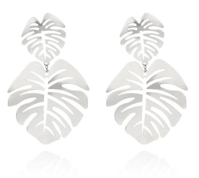 Популярные женские преувеличенные серьги с металлическими листьями - Модный и ретро-дизайн серебряный