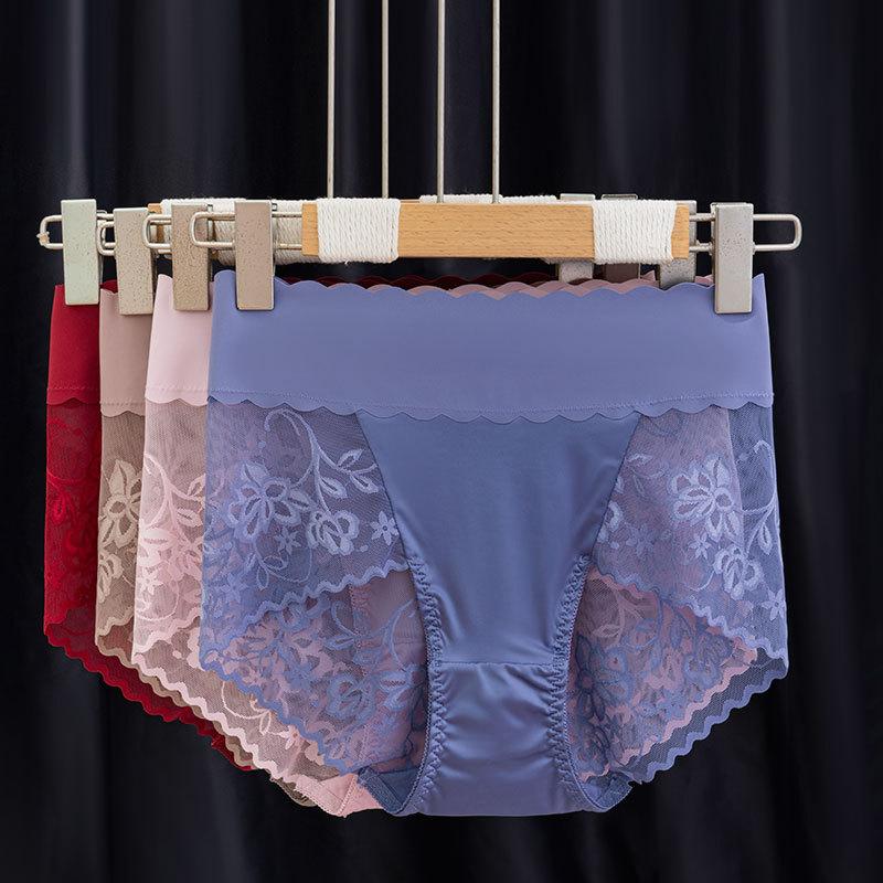 Big Size Lady Summer Sexy Lace Hollow Out No Mark Breathable High Waist Triangle Briefs