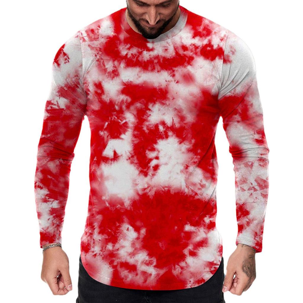 Spring and Autumn Round Neck 3D Tie Dye Printed T-shirts Fashionable Casual Long Sleeved Men's T-shirts