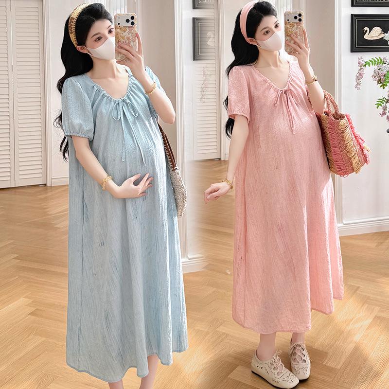 2026 Summer French V-Neck Tie-Dye Casual Loose Trendy Dress for Moms 2XL