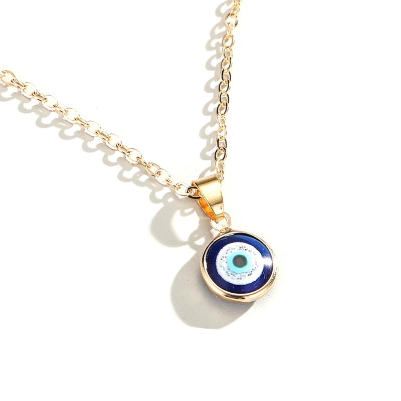 Trendy Demon Eye Necklace European and American Golden Chain Turkey Blue Eye Round Drop Shape Necklace for Women
