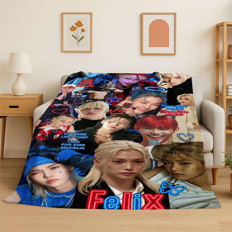 Kpop Felix Stray Kids Coperta in Flanella Morbida Calda per Camera da Letto Soggiorno Letto Viaggio Campeggio Picnic Regalo