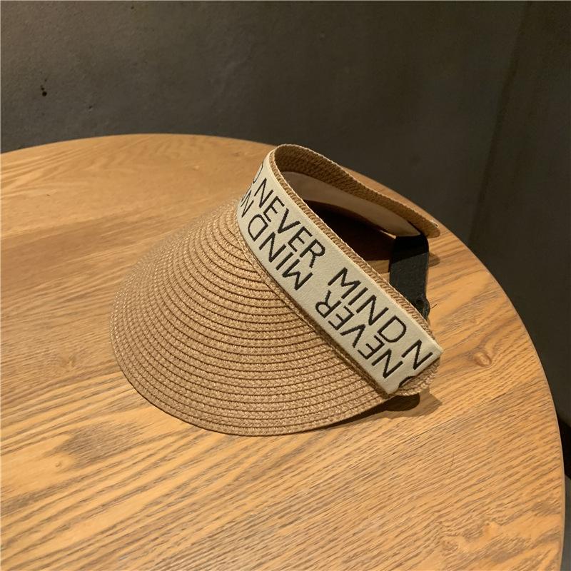 

Straw hat female empty top hat sun hat summer seaside vacation sun protection topless sun hat cap tide letter adult (56-58cm) чорний