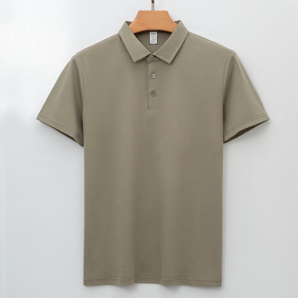 Hochwertiges Baumwoll-Poloshirt Kurzarm Bügelfrei Langstapel-Baumwoll-T-Shirt Nahtloser Hals Poloshirt Herren