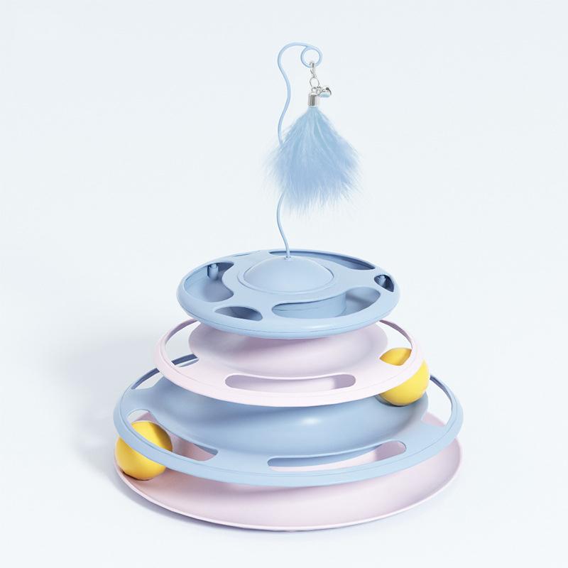 Cat Teaser Four Layer Track Plastic with Feathers Detachable Cat Toy Self Hi Turntable