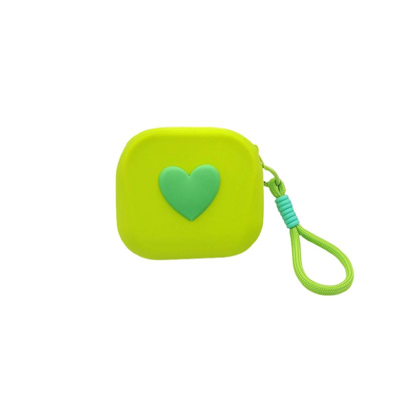 Love Heart Storage Bag Silicone Coin Purse Wallet With Weaving Lanyard Portable Data Cable Earphone Organizer Key Pouch
