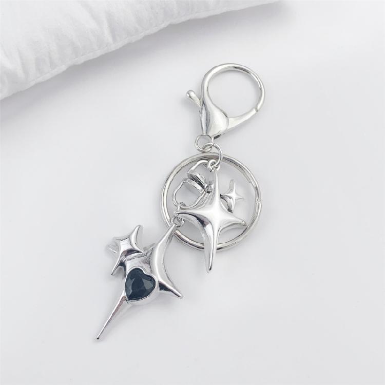 Guitar Pendant Keychain with Shimmering Stones Metal Keyring Sweet Cool Girls Key Chain Lightweight Jewelry for Bag