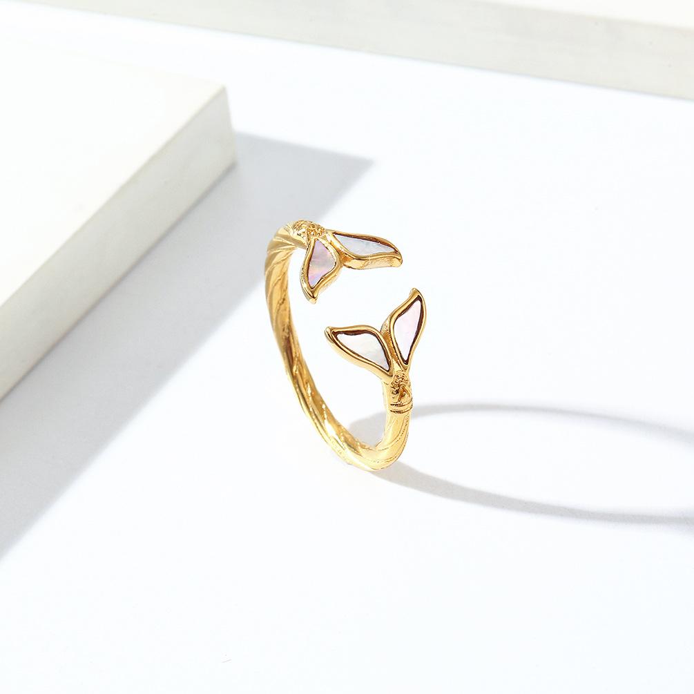 Dámské svatební šperky Luxusní rybí ocas Shell Design Dámský prsten z titanové oceli Elegantní zlatý stříbrný prsten pro dívky