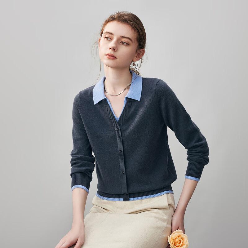 

Kemeng Boka Women s Faux Two-Piece Cashmere Sweater with Color Block Lapel M